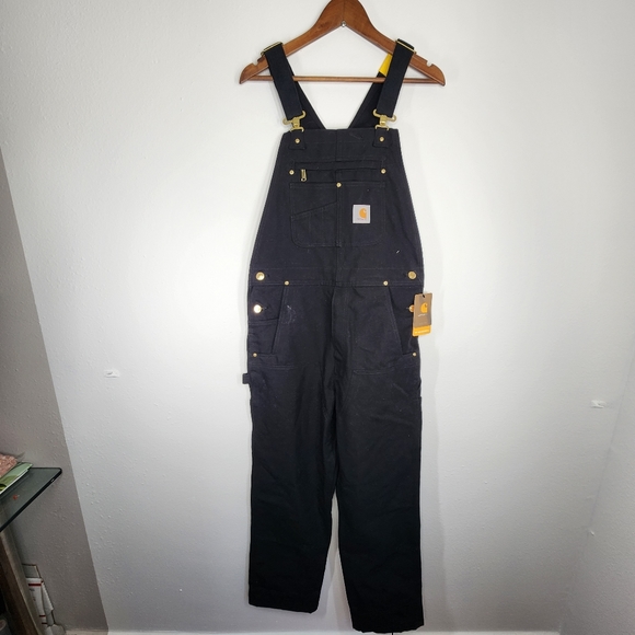 Carhartt Men's Duck Bib Unlined Overalls Workwear Black Size 32x32 - Picture 2 of 11